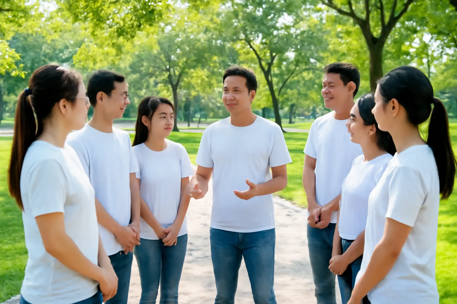 Nhóm tình nguyện viên trẻ nghe hướng dẫn trước giờ sự kiện gây quỹ